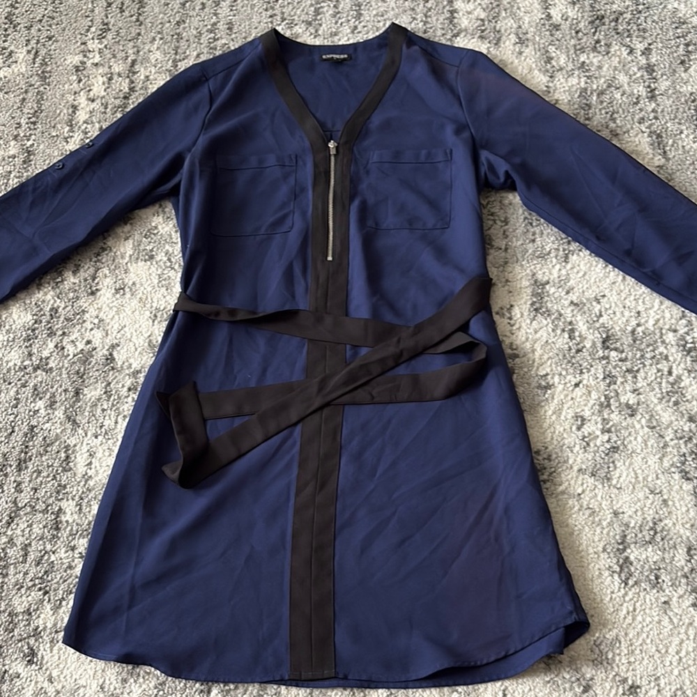 Express Blue Sheath Dress Long Sleeve V-Neck